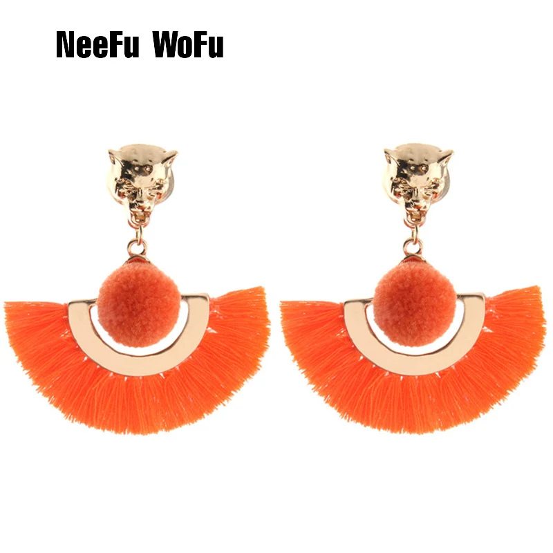 Серьги NeeFu WoFu в богемном стиле с кисточками большие серьги гвоздики виде Помпона