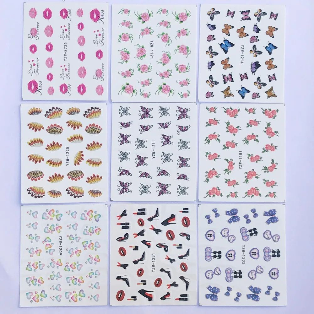 YZWLE 60 Sheets Mixed Sticker Nails Summer Slider Set Flamingo Owl Flower Animal Designs Water Manicure Tips Nail Decals