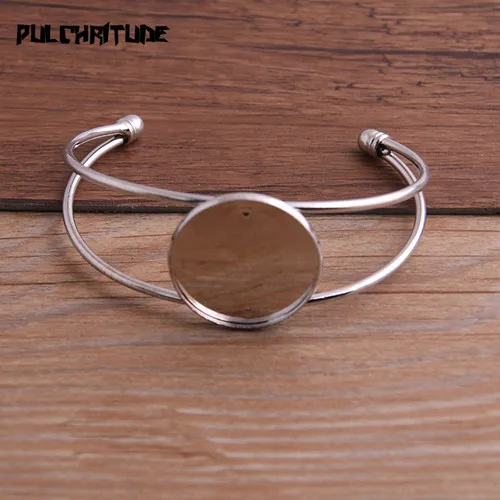Silver Pulchrode, 1 шт., античный бронзовый, серебряный, KC, позолоченный браслет, базовый браслет, пустые фурнитура, лоток, рамка, установка 25 мм, кабошон, камея - Цвет: Silver