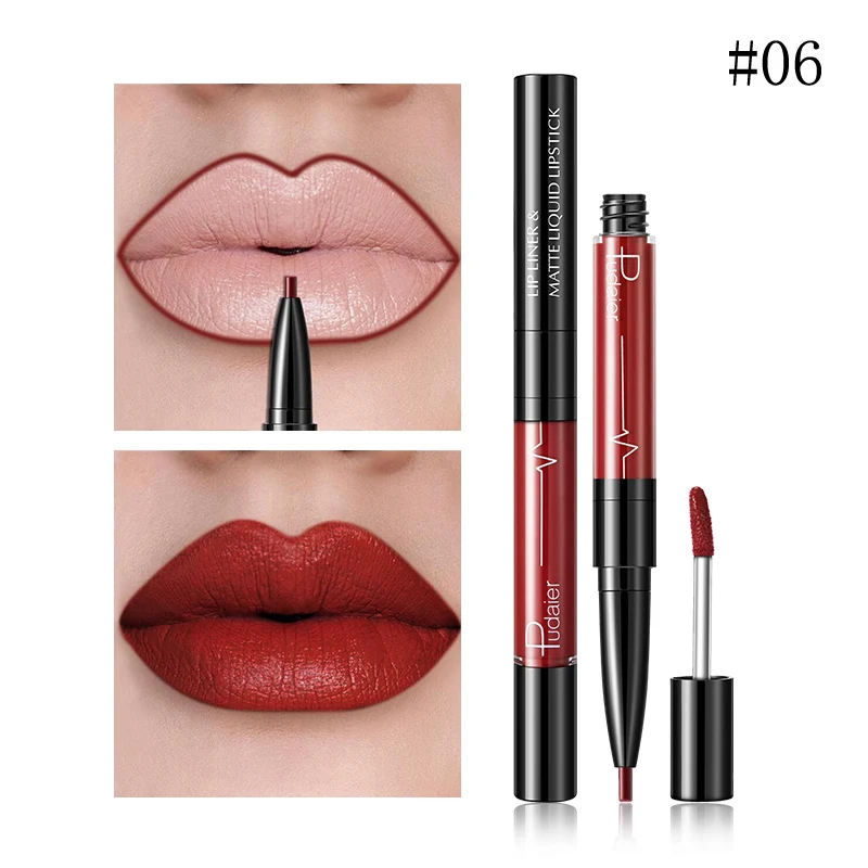 Pudaier помада водостойкая 2 в 1 Помада для губ матовый блеск для губ Lippenstift макияж губ стойкая Матовая жидкая губная помада блеск для губ - Цвет: 06