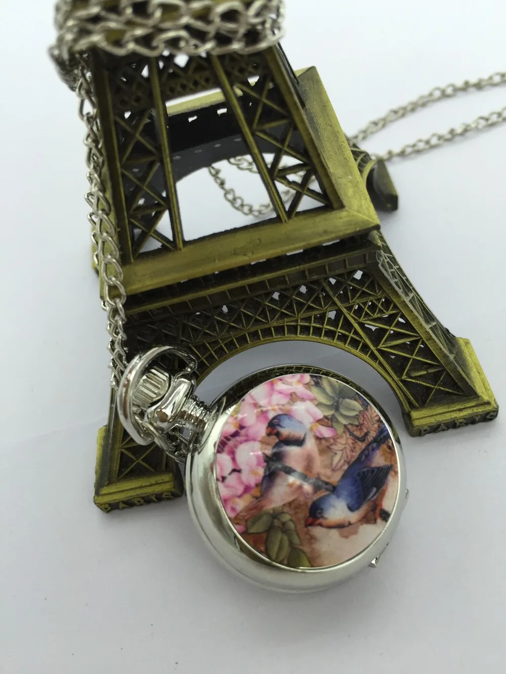 

Enamel bird leaves flowers silver quartz Modern hours pendant girl and lady gift Necklace pocket watches