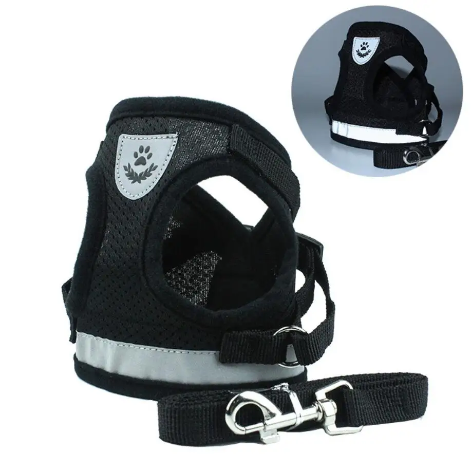 Black Nylon Reflective Cat Harness and Leash Set Pet Puppy Dog Vest Harness Leads Mesh For Small Medium Dogs Chihuahua Yorkies Pug - Цвет: Black