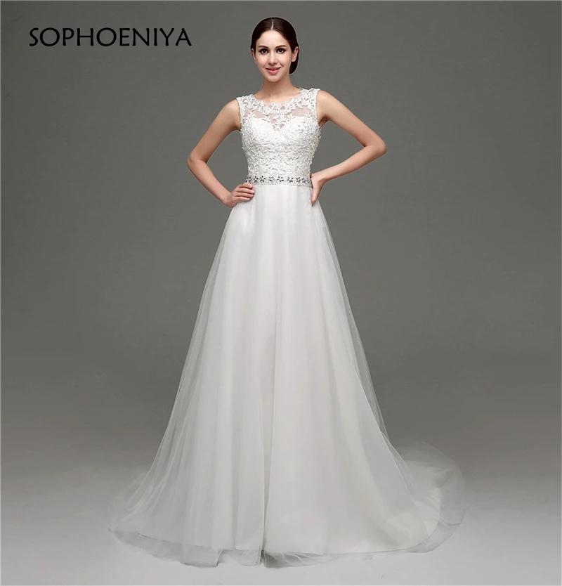 

New Arrival Robe de mariee O-Neck Appliques Beaded Crystal A-Line Wedding dress 2021 Gelinlik Vestido de noiva