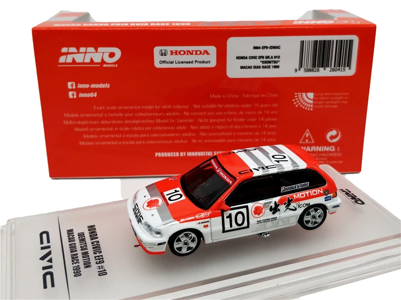 INNO64 1: 64 Honda Civic EG9 Gr.#10 IDEMITSU Макао 1990 гонки литья под давлением модель автомобиля