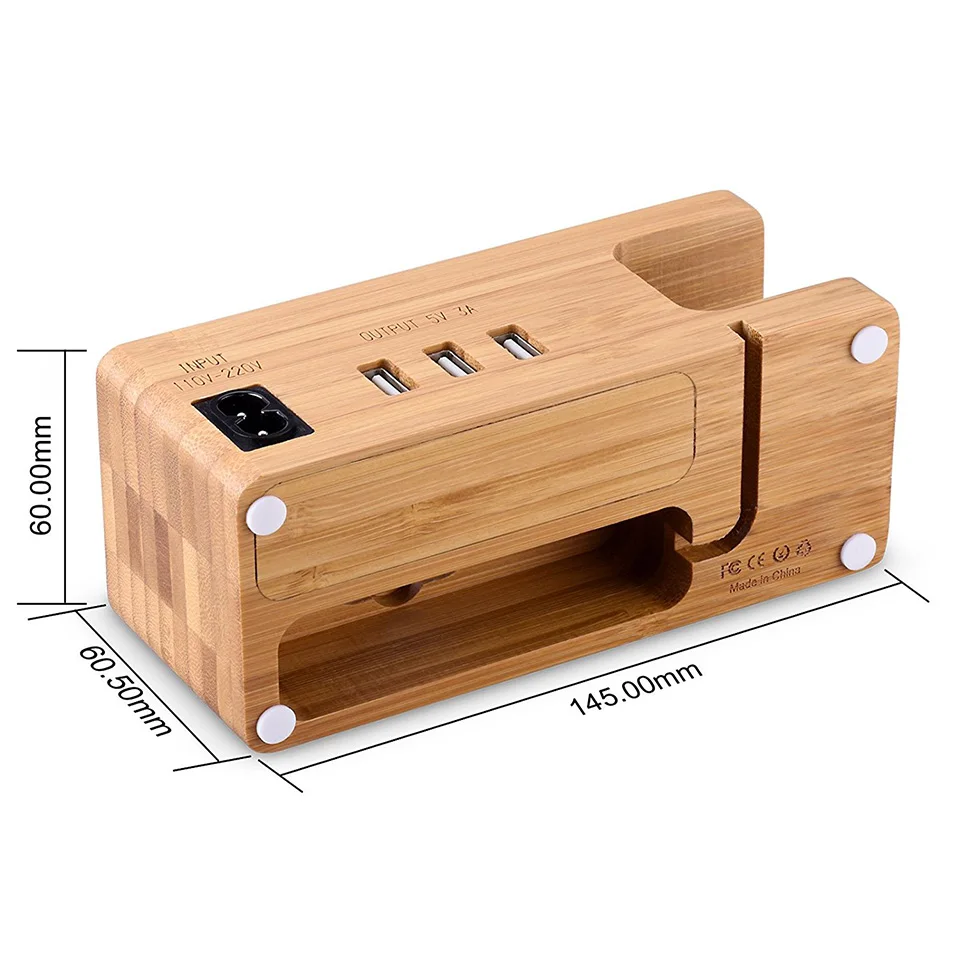 Бамбуковое зарядное устройство Подставка для часов для Apple watch 3 usb порта docktop chargeing станция 5V3A смартфон многофункциональное зарядное устройство