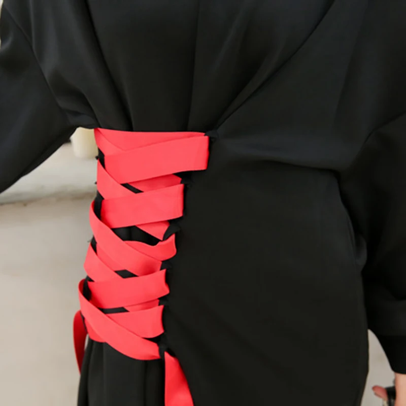 TWOTWINSTYLE ТРАПЕЦИЕВИДНОЕ ПЛАТЬЕ для женщин с высокой талией рукавом летучая мышь