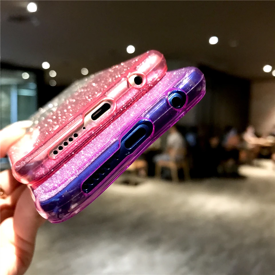 Блеск силиконовая в цветах радуги чехол для huawei P20 Lite P10 Коврики 20 10 9 8 Honor 7X 6X 6A iphone X