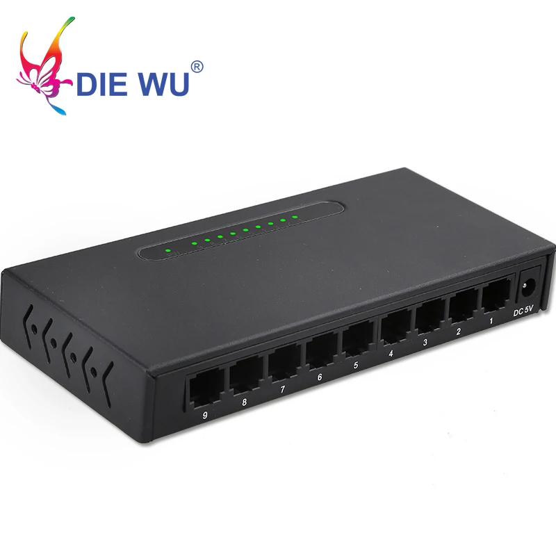 DIEWU сетевой коммутатор 9 портов RJ45 10/100 Мбит/с коммутатор для высокоскоростной сети Ethernet с 1 м буфера полный дуплекс и полудуплекс
