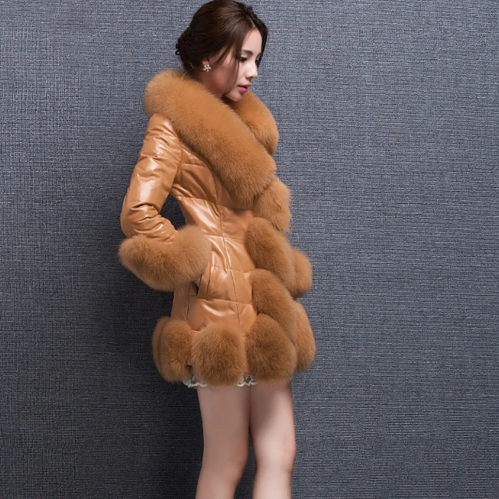Женское длинное пальто с искусственным мехом jaket зимнее большого размера модель