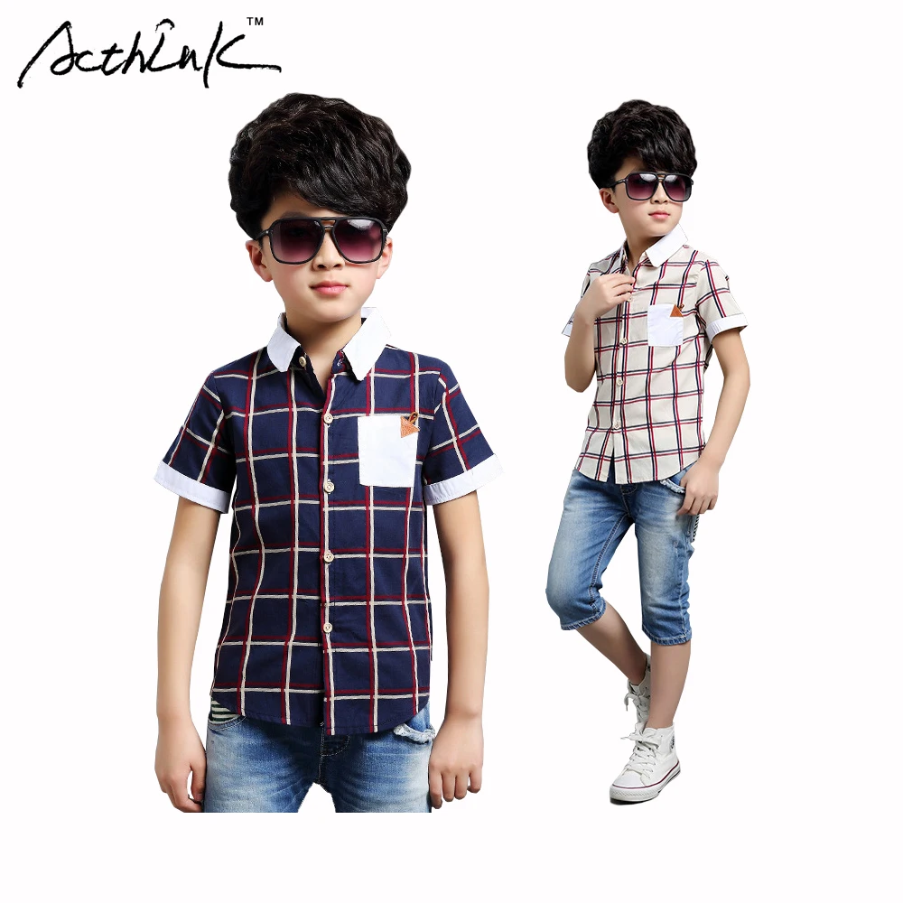 ActhInK мягкие рубашки для мальчиков с коротким рукавом в клетку летние хлопковые