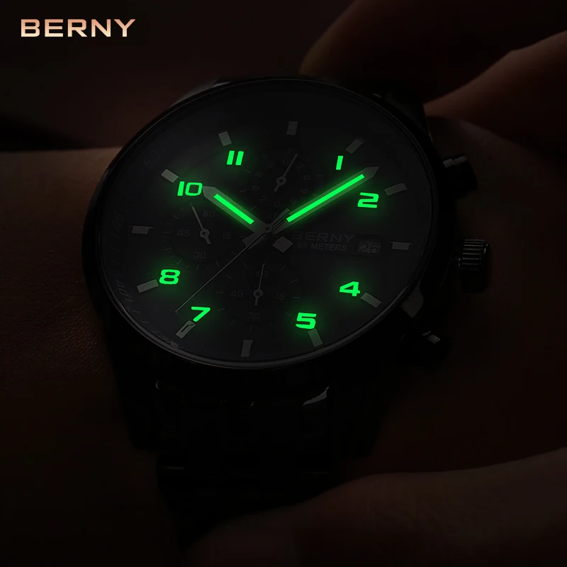 Berny мужские часы, кварцевые мужские часы, модные, топ, люксовый бренд, Relogio Saat Montre Horloge Masculino Erkek Hombre, Япония, для мужчин, T