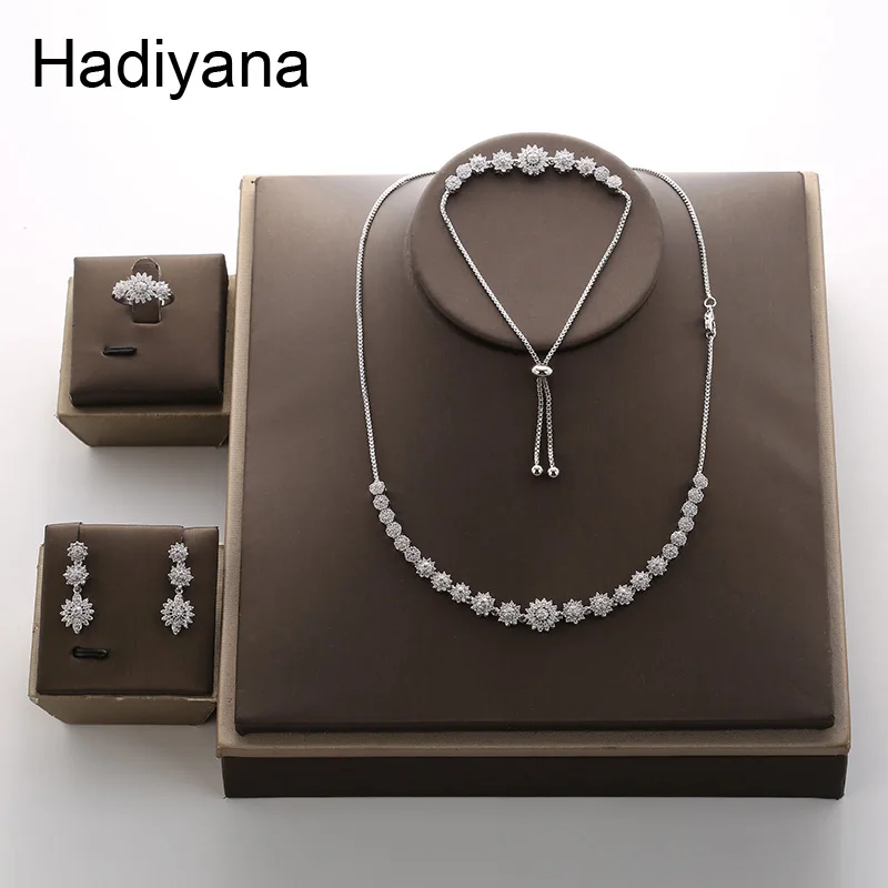 Набор свадебных украшений Hadiyana набор из четырех ожерелий сережек колец