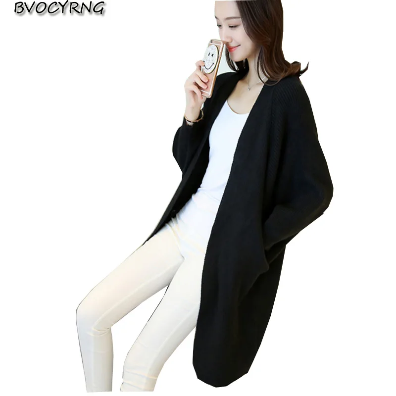 

2017New Autumn Leisure Women Loose Fashion Bat Sleeve Knit Pure Color V-neck High-end Medium Long Sexy Slim Knitting Coat Q537