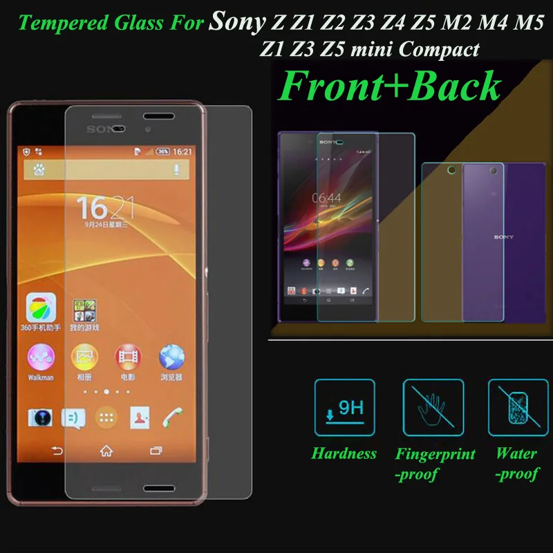 2Pcs=Front+Back Tempered Glass For Sony Xperia M4 Aqua M5 Z L36h Z1 Z2 Z3 Z4 Z5 Compact Mini Screen Protector Film Phone Cases