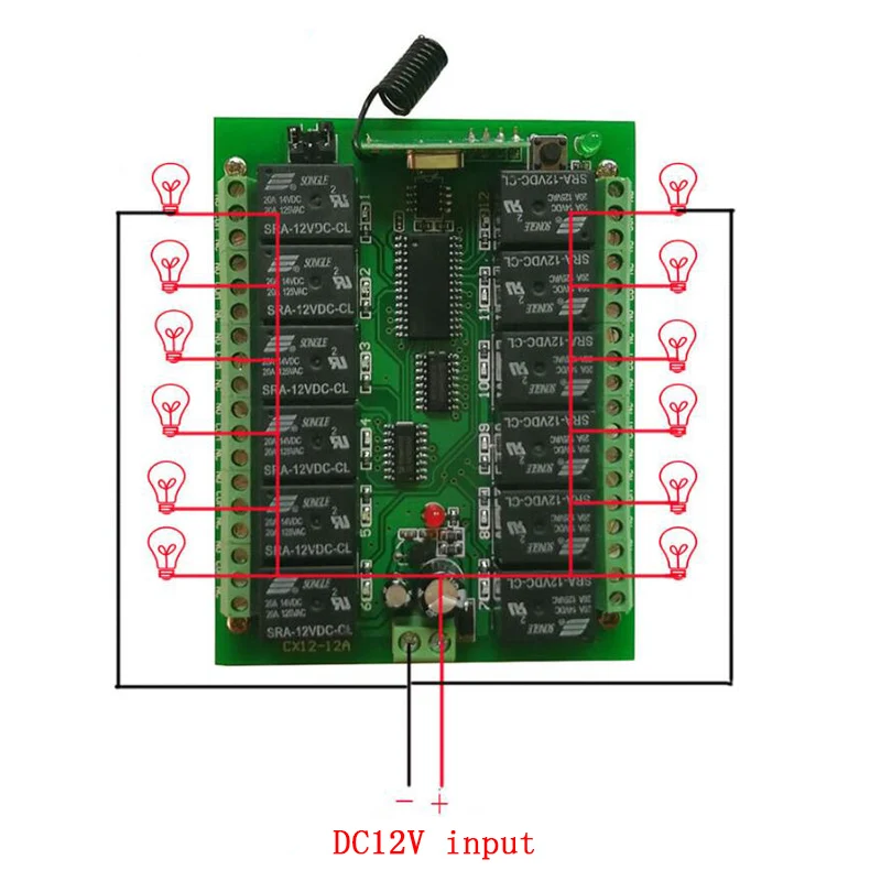 12V 12CH дистанционного Управление переключатель RF Беспроводной передатчик приемник узнать код Системы приемник передатчик 12CH реле 315/433 МГц