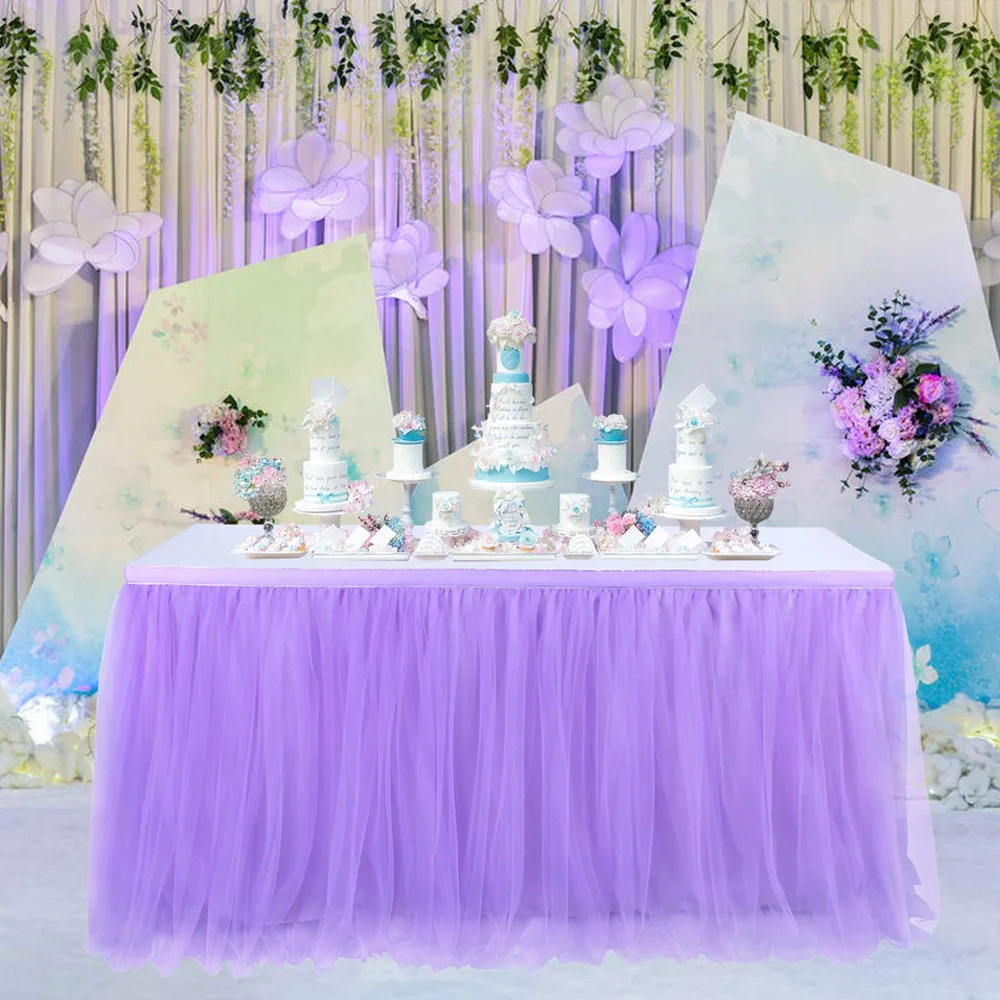 Фиолетовый 5 Colors Solid Tutu Skirt tulleTableware Wedding Birthday Party Festive Table Cloth Favordd Square Table Skirt - Цвет: Фиолетовый
