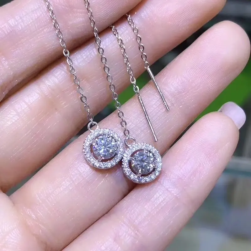 Блестящий! Женские серьги подвески с бриллиантами Moissanit серебро 925 пробы