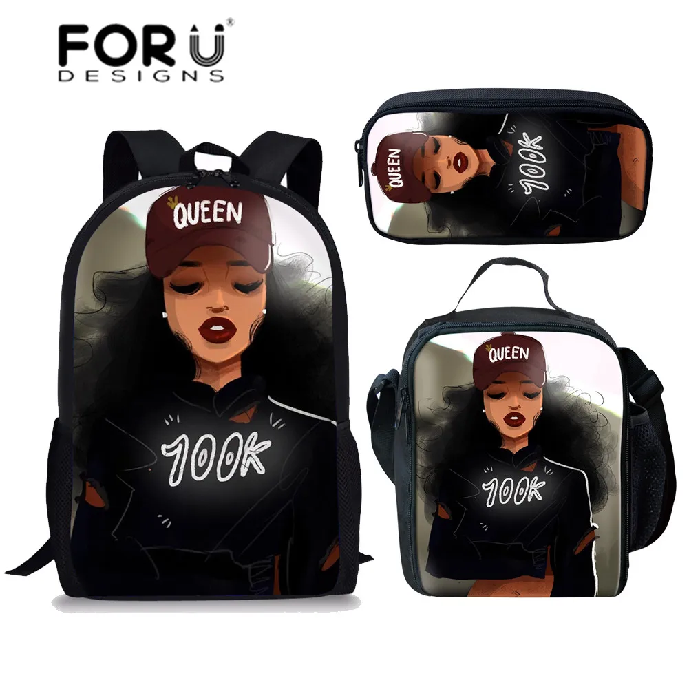 

Комплект из 3 шт. школьных сумок FORUDESIGNS для студентов, черная школьная сумка с принтом в африканском стиле для девочек, детская сумка через пл...