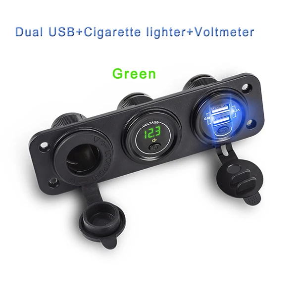 Обновление 12 V-24 V Dual USB Автомобильное зарядное устройство Зарядное устройство+ прикуриватель+ Вольтметр Автомобильный USB розетка с независимыми вкл/выкл 2,1+ 2.1A авто зарядное устройство для Зарядное устройство - Название цвета: 3 Port Green