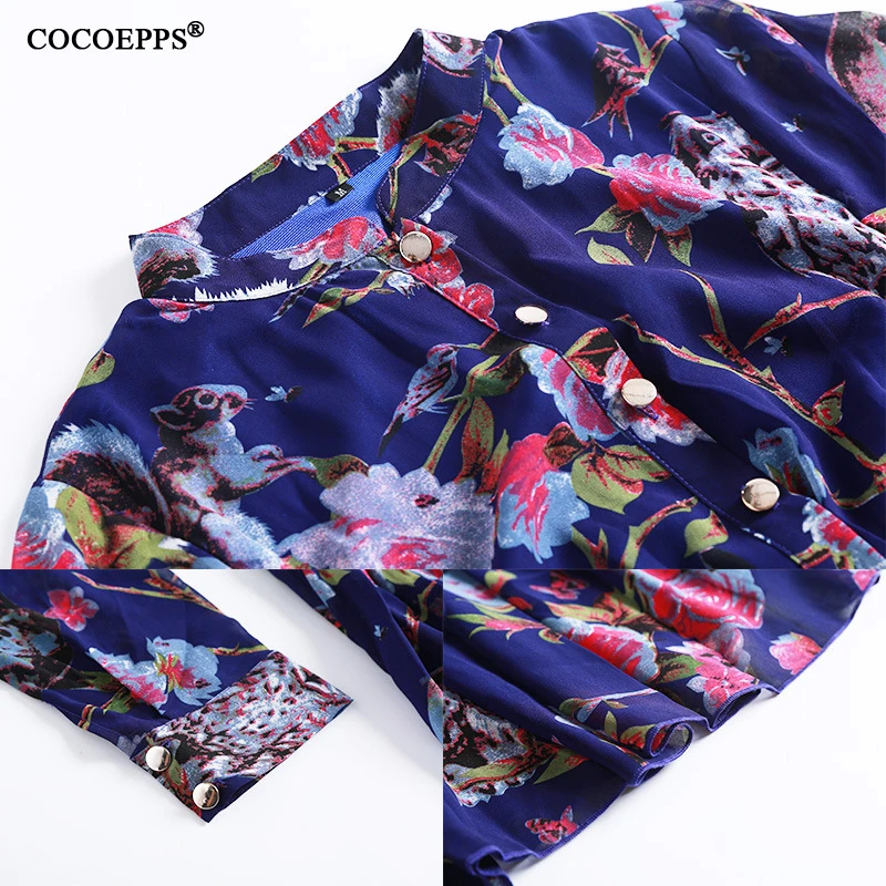 

6xl 7XL 2018 New Women Floral Print owl Plus Size long Dress Pockets Big size Maxi Dress Autumn Chiffon elegant vintage clothing