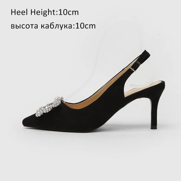 Black Shoes 10cm Для женщин; туфли-лодочки; модная Женская Стразы обувь на высоком каблуке, из мягкой кожи, женская обувь на высоком каблуке Острый носок с нескользящей подошвой бренд размера плюс де - Цвет: Black Shoes 10cm