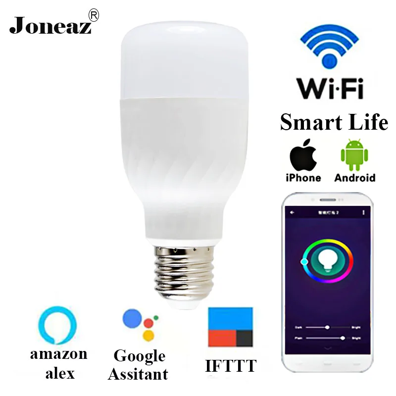 E27 ампул Светодиодная лампа WiFi лампа 9 Вт подключение смарт-жизни умная лампа alexa google assistant для дома дропшиппинг Joneaz