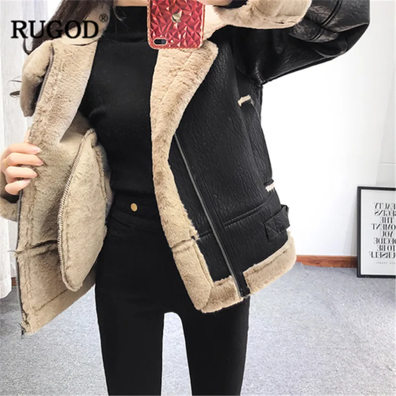 RUGOD мото Байкер кожа для женщин куртка пальто модные толстые теплая зимняя одежда