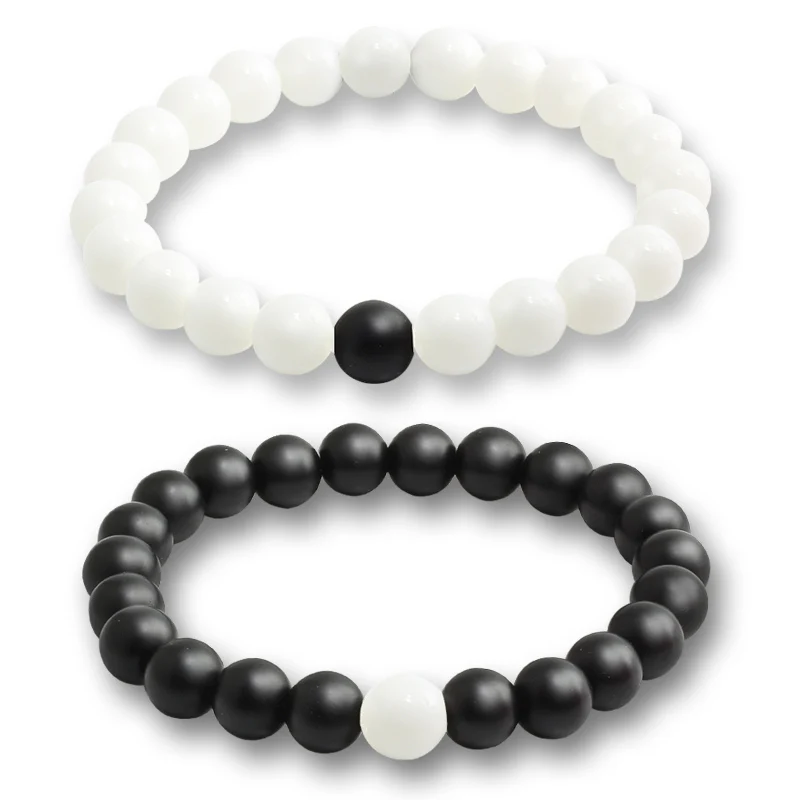 White -black 2 шт. набор пары дистанционные браслеты простой классический натуральный камень тигровые глаза бисером очаровательный браслет для мужчин женщин Подарки для лучшего друга - Окраска металла: White -black