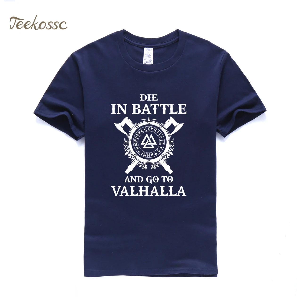 Odin Vikings, Мужская футболка, умри в бою и пойди в Валгаллу, Мужская футболка s, летние топы, крутые футболки, хлопковая Футболка в стиле хип-хоп - Цвет: dark blue