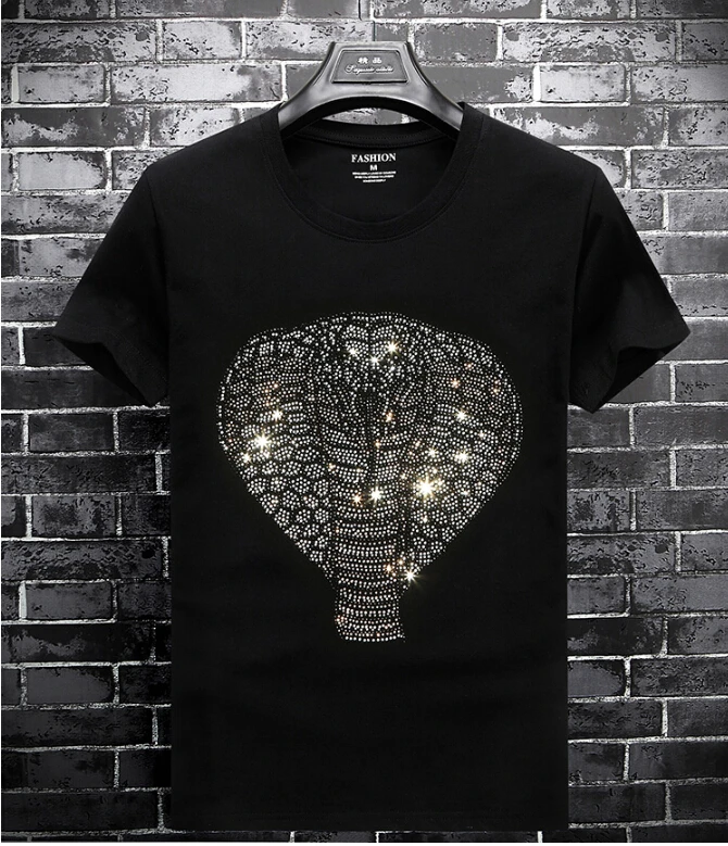 Роскошный дизайн 2019 новый бриллианты 100% хлопок мужские футболки футболка