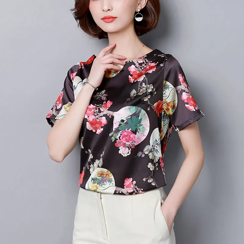 New Womens Tops 2019 Slik Blouse Women Summer Women's Shirt Floral Blouses Plus Size Casual Feamle Blusas | Женская одежда