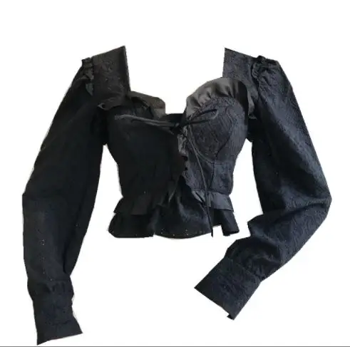 Женская облегающая блузка SS2019 белая в винтажном стиле на шнуровке с u-образным