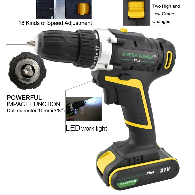 Аккумуляторная электрическая дрель с литий ионным аккумулятором 21 в мини