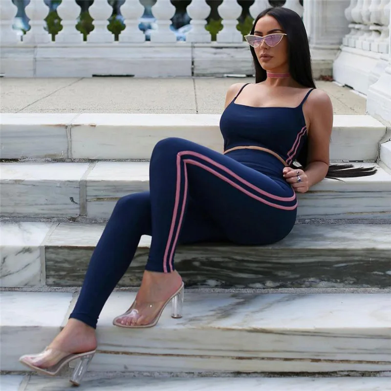 Survetement Femme спортивный костюм женские Синие леггинсы с топом брюки комплект из 2