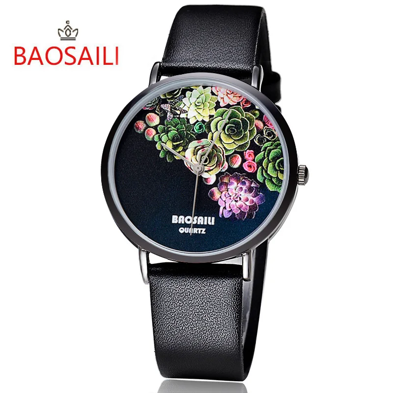 BSL1011 BAOSAILI цветочный дизайн черный чехол япония PC21 Movt водонепроницаемые часы для женщин Relogio Feminino часы леди