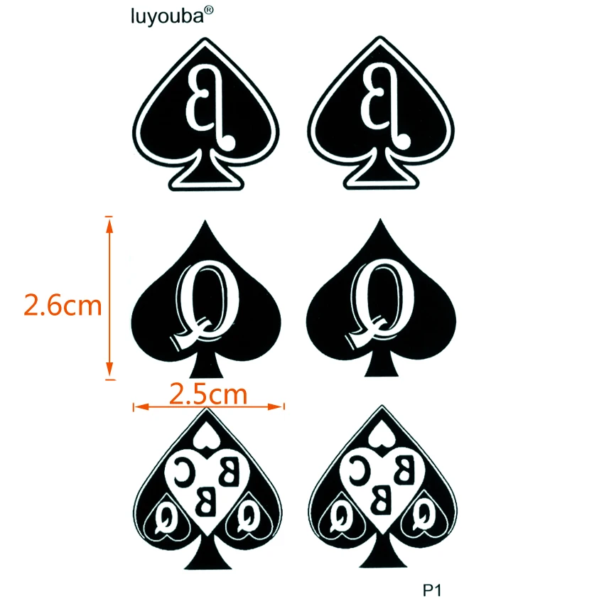 Poker Spades водонепроницаемые Временные татуировки для женщин, поддельные татуировки, наклейки для тела, татуировки для мужчин, праздничные татуировки, искусственные татуировки