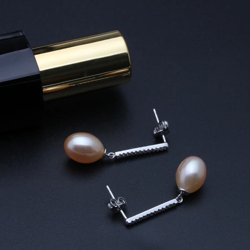 pink pearl Earrings Модный пресноводный черный жемчуг, серьги-гвоздики из стерлингового серебра 925 пробы для женщин, свадебные украшения, классические простые жемчужные ювелирные изделия - Цвет камня: pink pearl Earrings