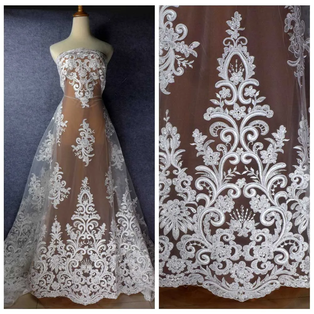 No Pearls off white La Belleza запасная белая Тяжелая Бисероплетение Блестки Свадьба/вечернее/платье для шоу кружевная ткань 51 ''ширина - Цвет: No Pearls off white
