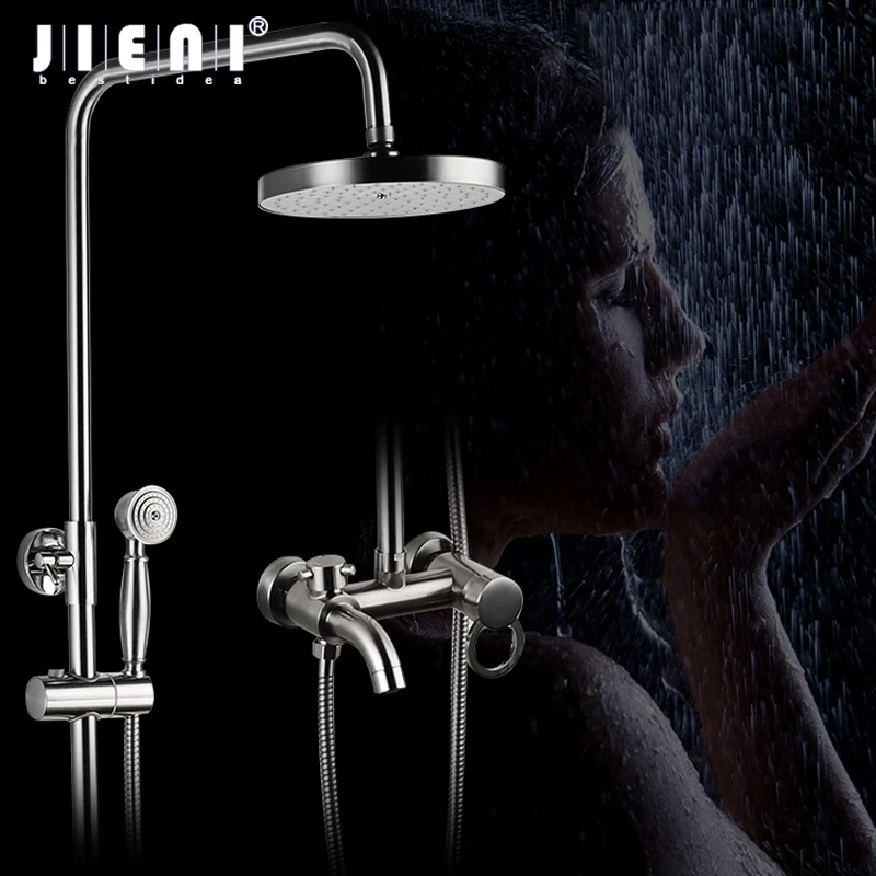 Brushed Wall Mount Shower Faucet Mixer Tap 3 Function Rain S