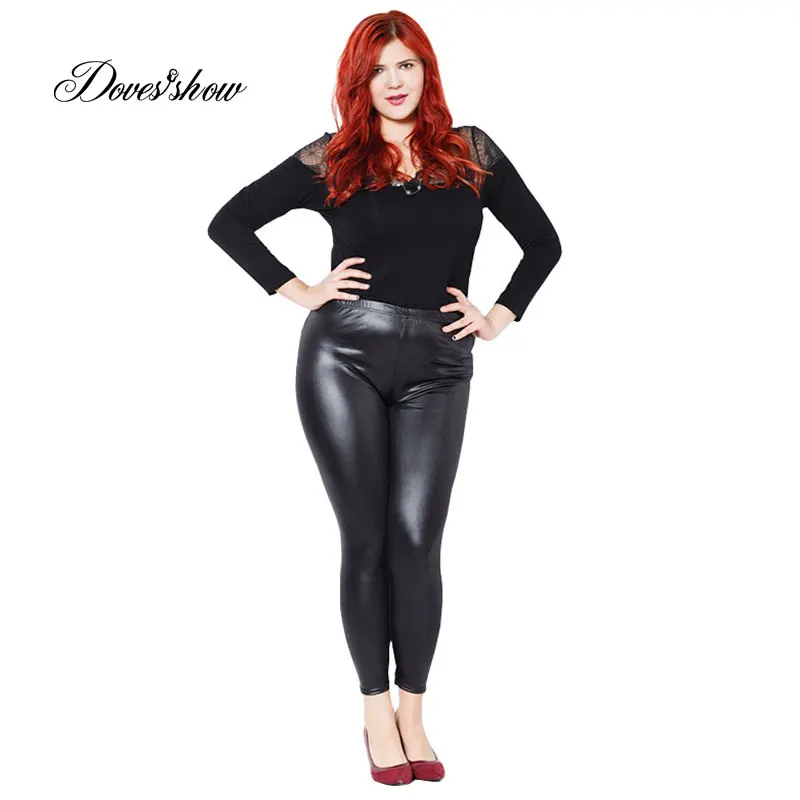 Эластичные Высокая Талия Для женщин Утепленная зимняя PU Леггинсы для плюс