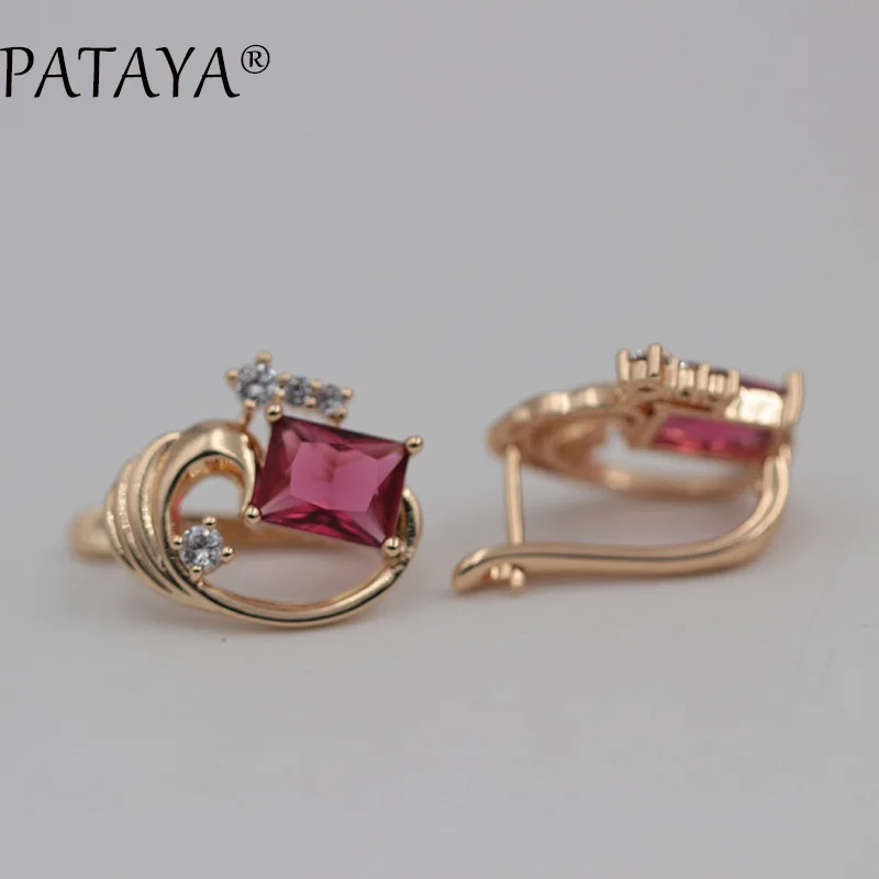 rose red Квадратные большие серьги PATAYA CC 585, светильник из розового золота с синим натуральным цирконием, свадебные аксессуары, ювелирные изделия, богемные Свадебные висячие серьги - Окраска металла: rose red