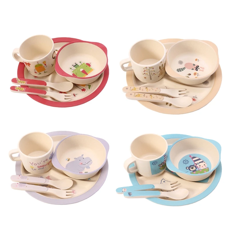 5 шт. тарелка для кормления ребенка вилки ложка чашка набор посуды Бамбуковая