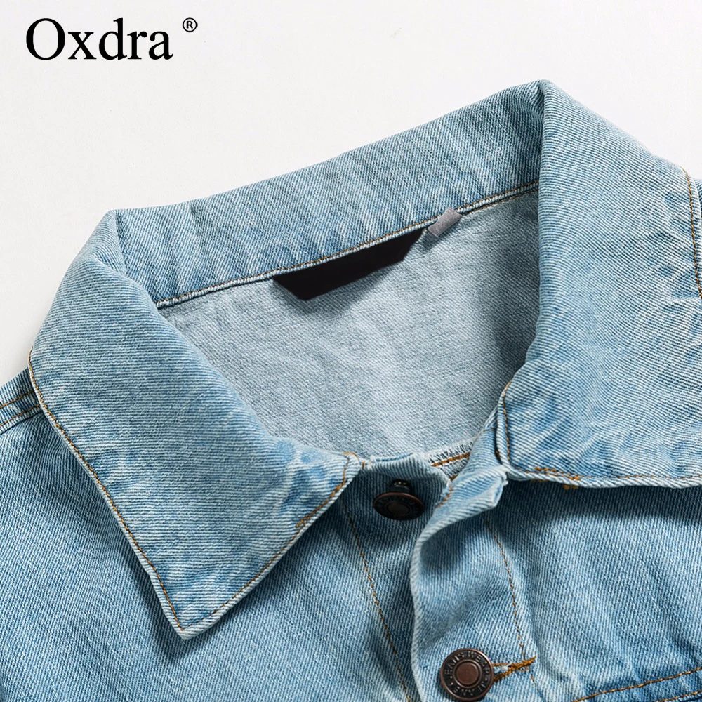 Oxdra женская джинсовая куртка одежда потертая пуговица карманы Тонкий хлопок