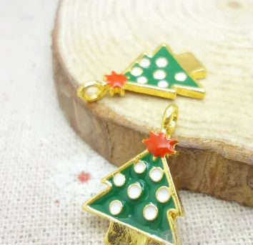 

50pcs Christmas tree enamel alloy Pendant charm Handmade earring bracelet necklace Jewelry Making DIY Components 21*15mm