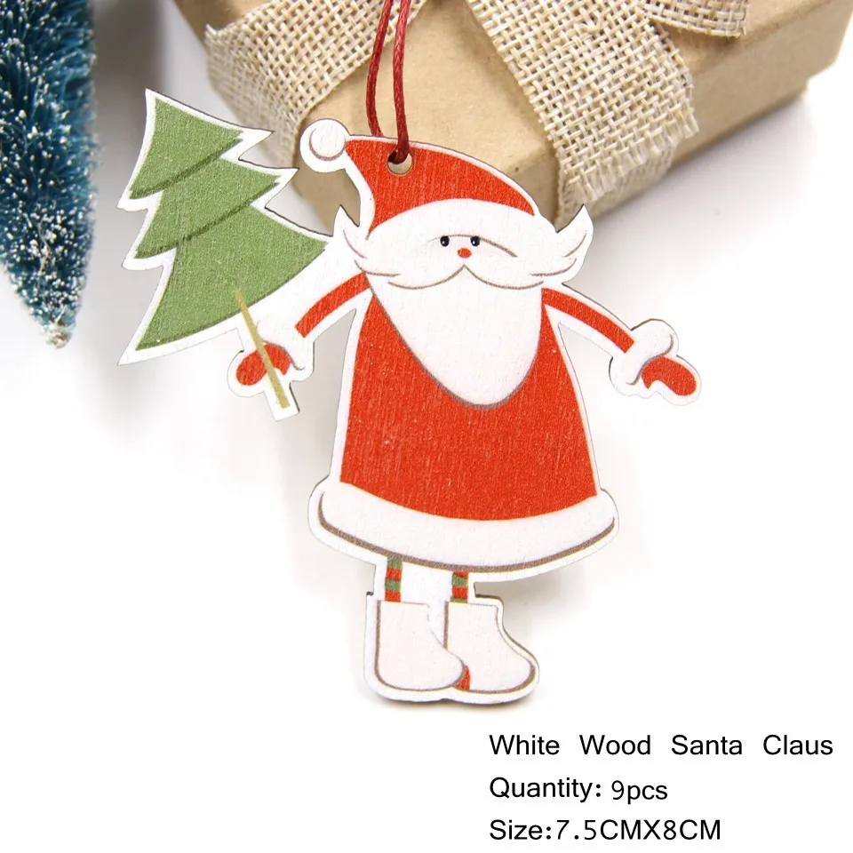 9PCS W-A-Santa 9 шт мульти напечатанные рождественские деревянные подвески, украшения DIY деревянные поделки Детские Рождественские украшения для подарков елочные украшения - Цвет: 9PCS W-A-Santa