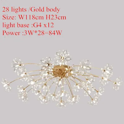 28 lights Gold body Хрустальный светодиодный потолочный светильник G4 Lustre De Cristal осветительный прибор для спальни светодиодный Plafon Luminaria Abajur AC110V220V - Цвет корпуса: 28 lights Gold body