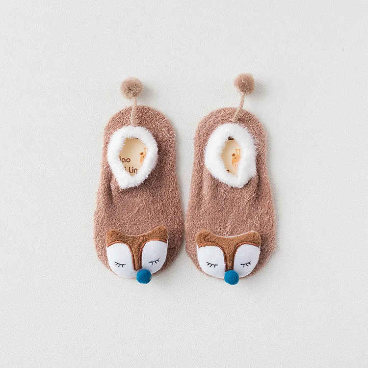 coffee fox Хлопковые детские носки для девочек и мальчиков от 1 до 8 лет, весна-осень, нескользящие носки-тапочки с рисунками животных на резиновой подошве, TS162 - Цвет: coffee fox
