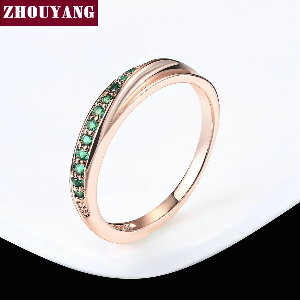 ZHOUYANG, обручальное кольцо для женщин, для влюбленных, простой кубический цирконий, розовое золото, модное ювелирное изделие ZYR314 ZYR317 - Цвет основного камня: RoseGold Green