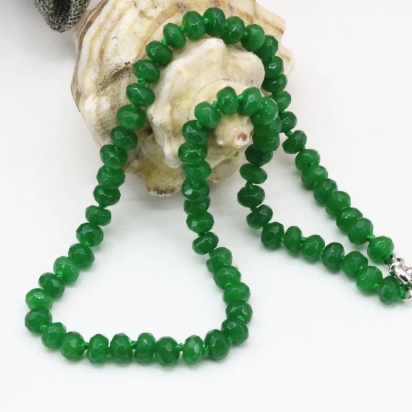 

Natural Malaysia green jades stone chalcedony faceted abacus bead 5*8mm choker necklace for women clavicle chain 18inch B3205