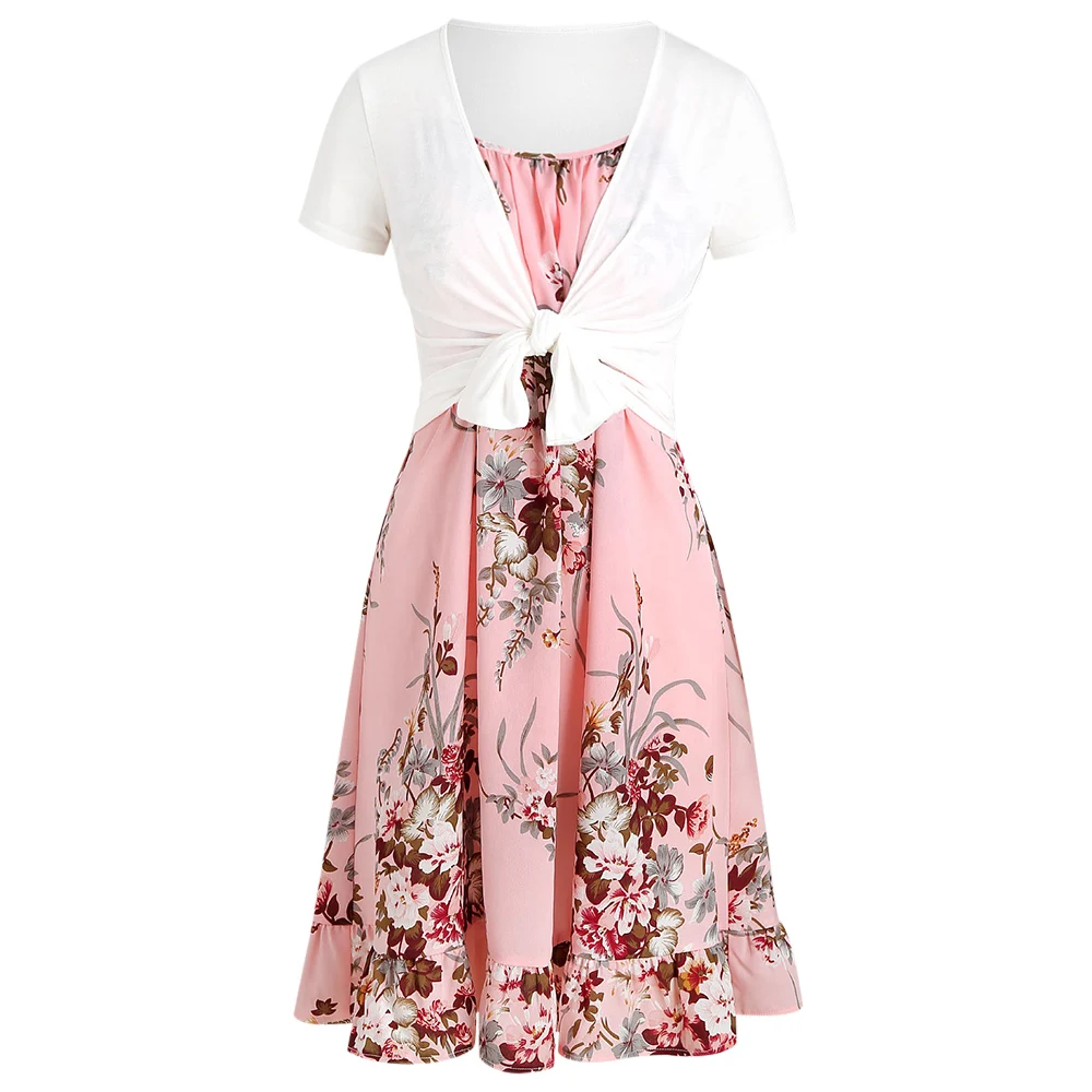 Платье на бретельках с цветочным принтом и укороченным топом футболка глубоким